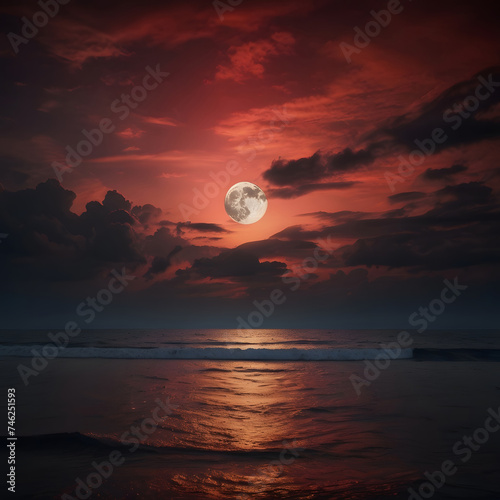 Red Sky Dramaticn Atural Skyround Moon photo