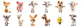 Collection of cute cartoon farm animals isolated on a transparent background, perfect for children's educational materials, storytelling, and festive decorations
