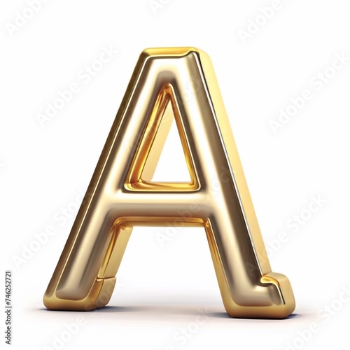 Word a with gold. Letter a with gold. 3D letter a for gold Outline isolated on white background. generative ai.