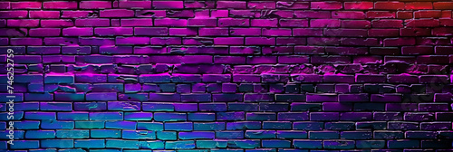 a purple and blue neon brick wall with lights, banner brick wall texture design