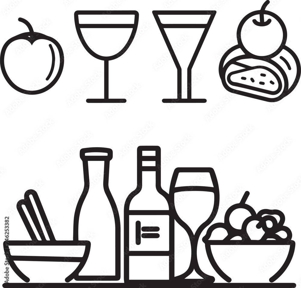Food & Drinks icon set black silhouette Food & Drinks icon set black silhouette