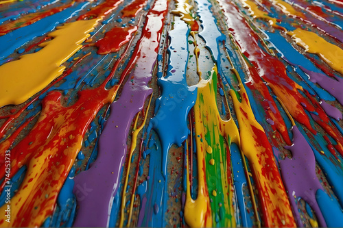Multi Color Abstract Paint Flow Across a Floor Wall or Table © Mordikai Art