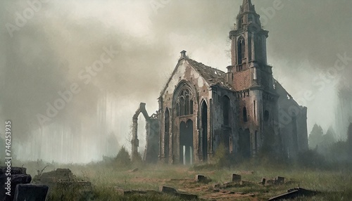 church in the fog photo