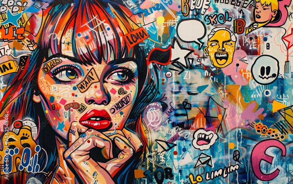 Communication board bursting with pop art icons speak without words