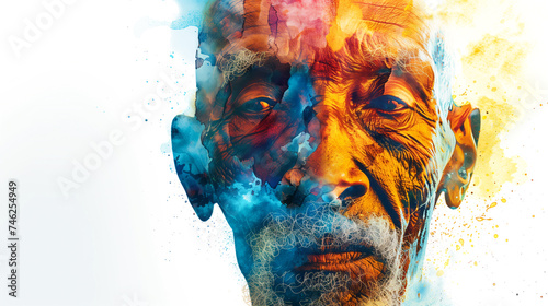 An artistic 3D rendering of 'Father' with watercolor-style elements