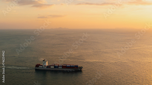 Aerial view of the freight shipping transport system cargo ship container. international transportation Export-import business, logistics, transportation industry concepts 