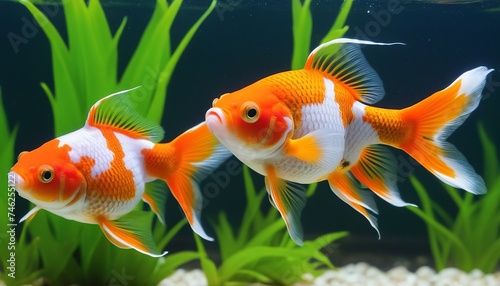 Stunning Portrait of a Ranchu Goldfish in a Home Aquarium photo