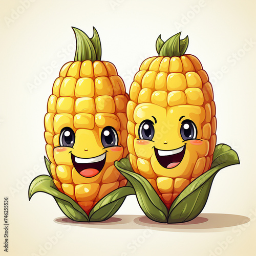 Cheerful Corn Buddies, A Whimsical Cartoon Illustration