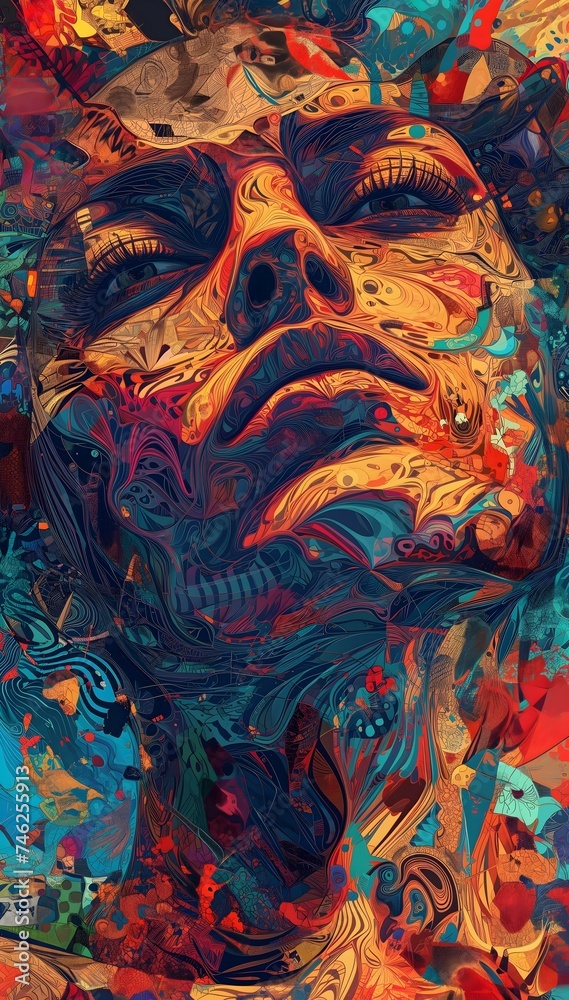 Fototapeta premium Abstract colorful art of a woman portrait. AI generated art. 