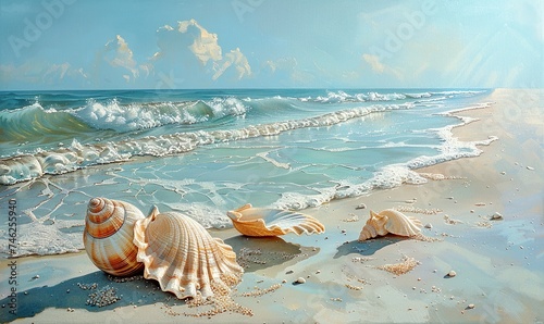 Seashells deposited on the shore by waves