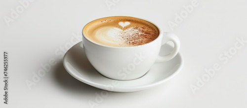 Aromatic cup of coffee placed on a clean white surface for a relaxing morning break