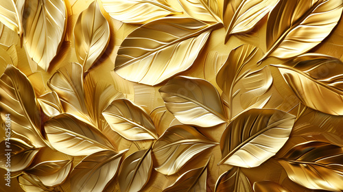 A gold leaf pattern with leaves on it. generative ai