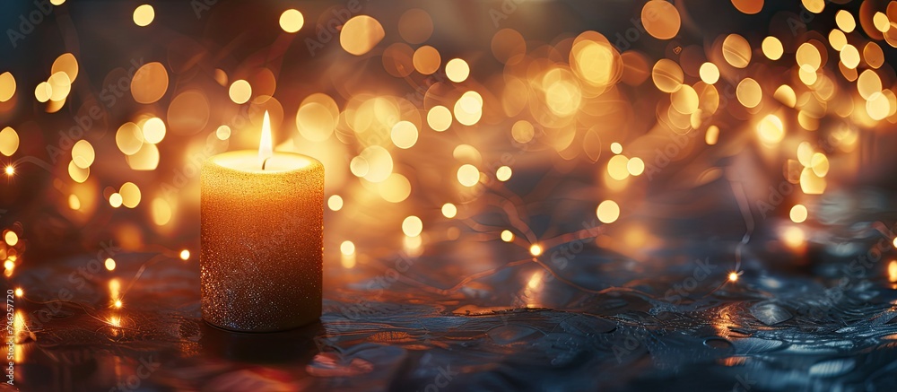 A single lit candle casts a warm glow on the surface of a wooden table, illuminating the immediate area with soft light. The flame flickers gently, creating a calming ambiance in the room. A single lit candle casts a warm glow on the surface of a wooden table, illuminating the immediate area with soft light. The flame flickers gently, creating a calming ambiance in the room.