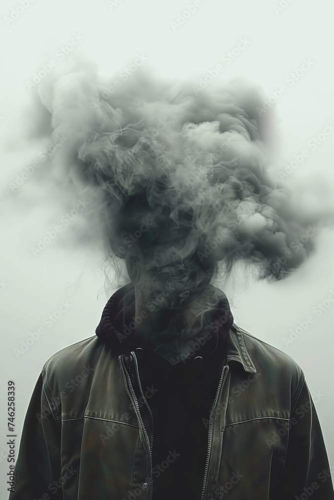 Mysterious Person with Obscured Face by Cloud of Smoke