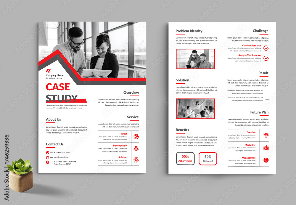 Dark And Red Business Case Study Layout Stock Template | Adobe Stock