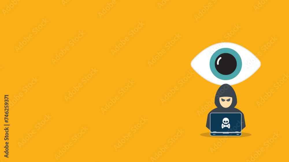 Hacker watching your every move on web. Hacker with laptop computer stealing confidential data, personal information and credit card detail. Hacking concept. Hacker watching your every move on web. Hacker with laptop computer stealing confidential data, personal information and credit card detail. Hacking concept.