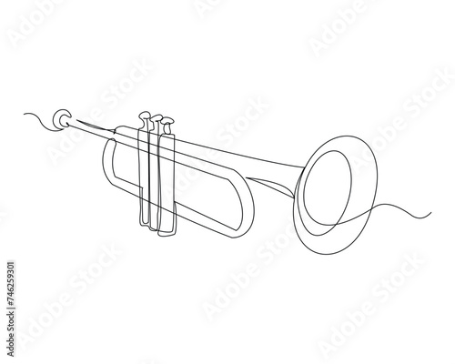 Continuous single line sketch drawing of trumpet saxophone music instrument classic royal jazz orchestra vector illustration