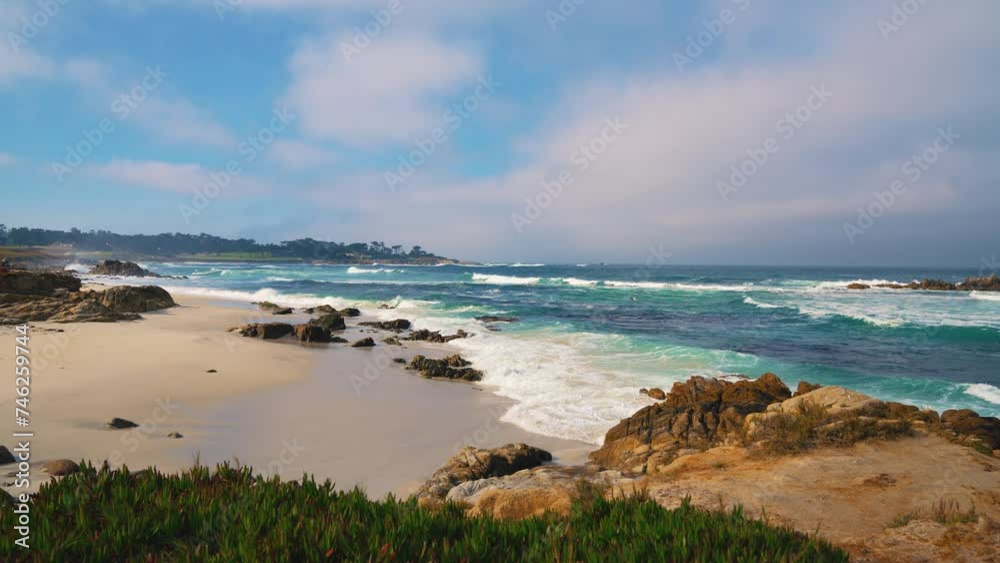 Pebble Beach, 17-Mile Drive. Pacific ocean seaside. Monterey Bay California sea. Pebble Beach, 17-Mile Drive. Pacific ocean seaside. Monterey Bay California sea.