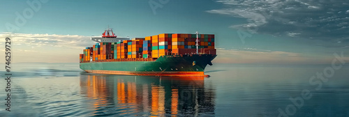 container cargo ship, import export commerce business trade logistics and international transportation by container cargo ship boat in the open sea, Freight shipping