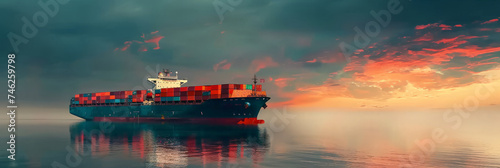 container cargo ship, import export commerce business trade logistics and international transportation by container cargo ship boat in the open sea, Freight shipping