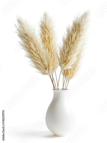  pampas grass in white vas, isolated on white