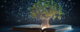 an open book with a tree growing in the middle of the book. education and growth concept.