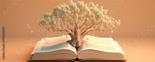 an open book with a tree growing in the middle of the book. education and growth concept.