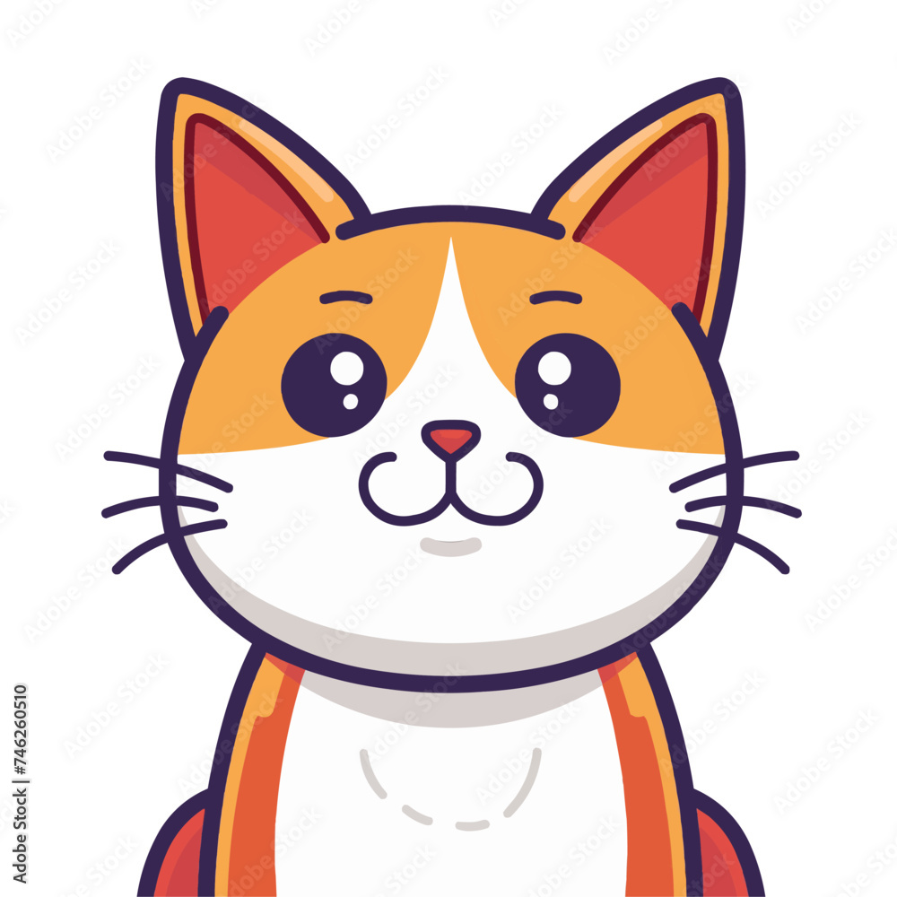 Smiling cat icon, color cat vector color illustration kitty cartoon design, bold outline
