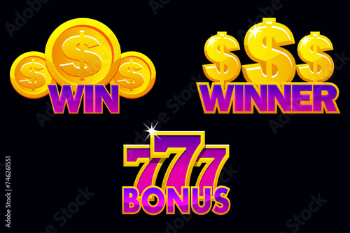 Casino icons win, winner and bonus