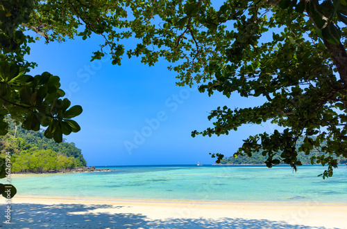 Fototapeta Naklejka Na Ścianę i Meble -  The tropical island with blue water as white beach natural island scene