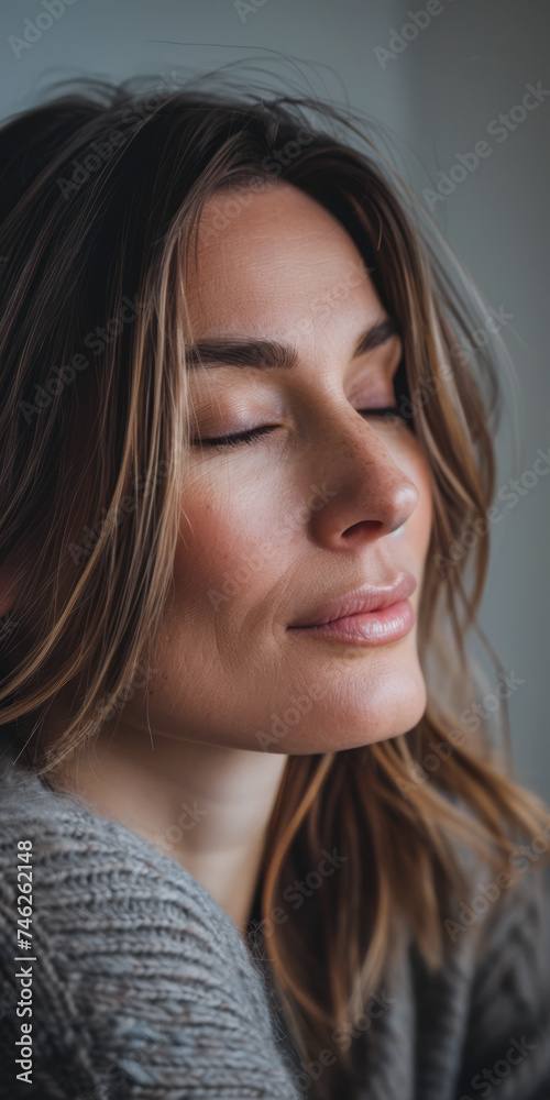 Portrait of a pensive young woman's gaze with copy space