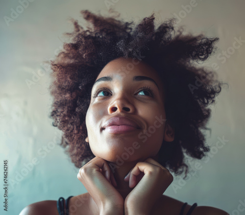 Portrait of a pensive young woman's gaze with copy space