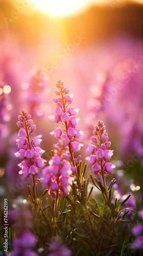 Morning Dew on Delicate Blooms of Heather Flowers: A Symbol of Scottish Wilderness