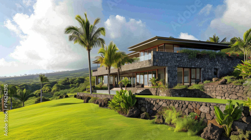 Standing tall on a lush green hill this home is a masterpiece of volcanic stone. Its innovative design accounts for the everpresent threat of eruptions making it both safe © Justlight