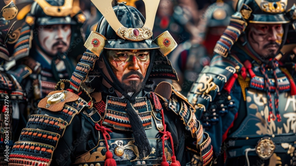 A group of samurai warriors carefully craft and maintain their own armor a ritual passed down through generations.