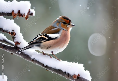 Female chaffinch sitting on a snow covered tree © Ghulam