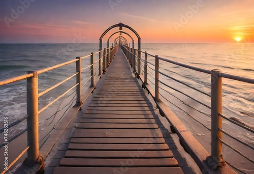 Footbridge sea beach meditation journey calm hormone sunset sea yoga