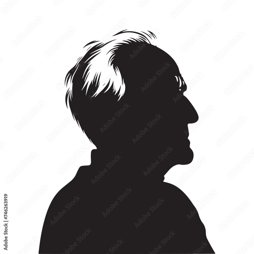 Timeless Wisdom: Vector Silhouette of an Elderly Person - Capturing the Grace, Experience, and Resilience of Age in Timeless Form. Old man silhouette.