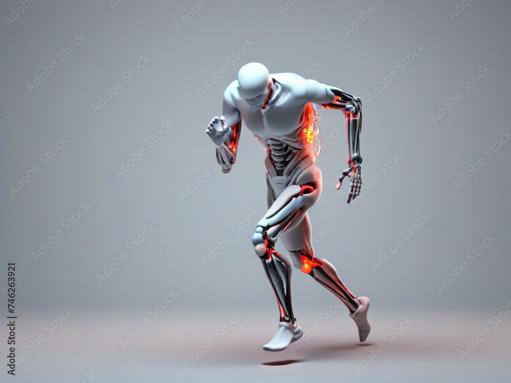 3d running medical man with skeleton knees highlighted