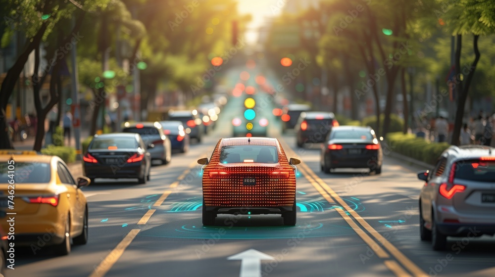 Autonomous Vehicles. Automotive engineers design autonomous vehicles equipped with electronic brains, enabling the vehicles to navigate safely and make split-second decisions on the road - obrazy, fototapety, plakaty 