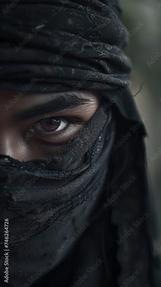 A ninja with a dark twist on the back-to-school theme, close-up in a shadowy, enigmatic atmosphere A ninja with a dark twist on the back-to-school theme, close-up in a shadowy, enigmatic atmosphere