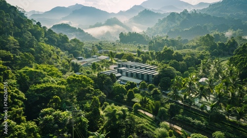 The lush greenery surrounding the factory is a testament to their commitment to reforestation and biodiversity with dedicated areas for wildlife and plant species conservation photo