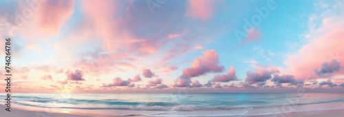Sea landscape.Beautiful ocean view with pink sky on sunset