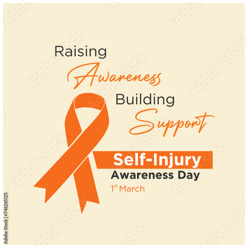 Self Injury Awareness Day, Ribbon, Social Media Template Design Vector photo