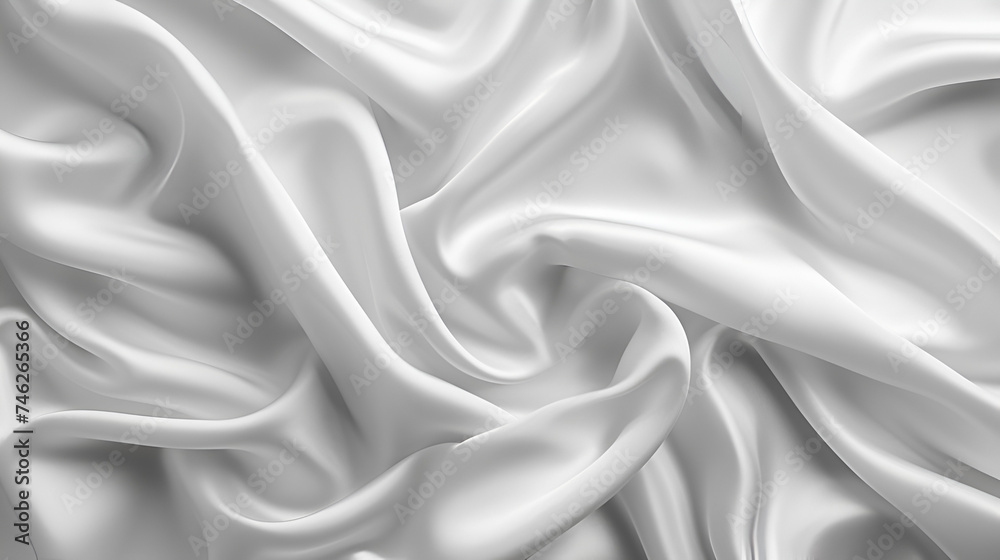 Beautiful background luxury cloth with drapery and wavy folds of white silk satin material texture. Abstract monochrome light luxurious fabric background. Generative AI 