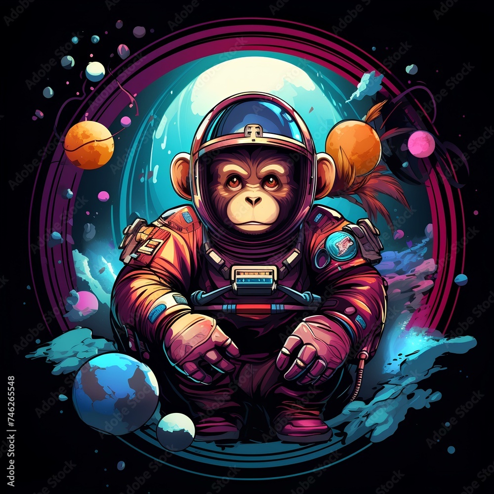 Astronaut monkey in space illustration