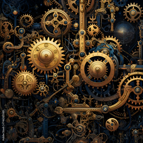 Steampunk background. 3d illustration with gears and cogwheels