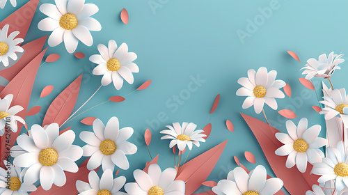 Нappy Mother's Day Sale background with beautiful chamomile flowers. Paper cut style. Spring holiday illustration for greeting card, banner, poster, flyer, blog. Place for your text photo