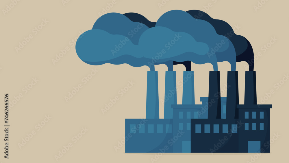 Smoke is coming out of the chimneys of many factories.