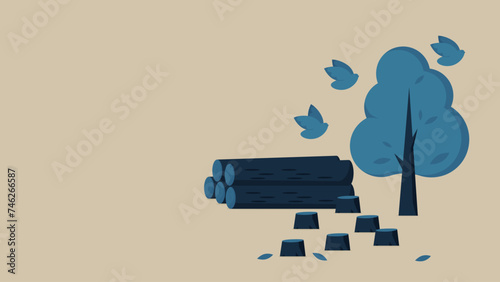 Trees that have been cut down too much. There are birds flying around.